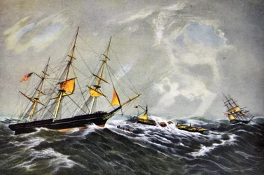 Illustration Currier & Ives, XIXe siècle. Le naufrage du navire à vapeur San-Francisco